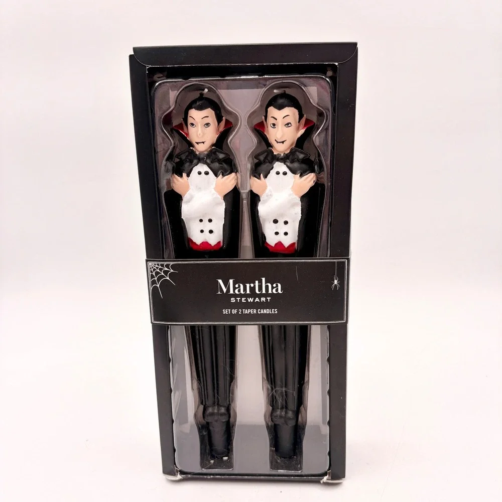 Martha Stewart‎ Halloween Vampire Taper Candles Set of 2 Black Dracula Spooky